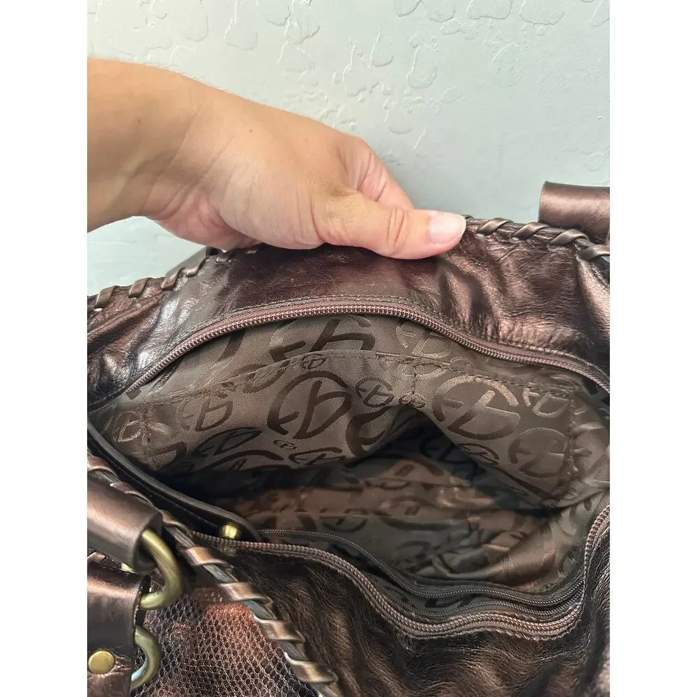 FRANCESCO Biasia Metallic Bronze Leather Snakeskin Embossed Braided Y2K Bag
